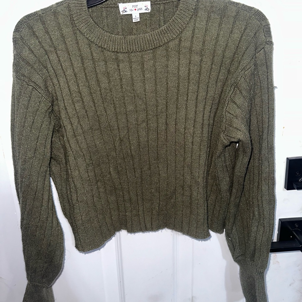 Poof! Olive Ribbed Crew Neck Sweater